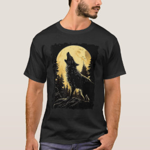 Majestic Wolf Howling Full Moon Light Night Sky Wo T-Shirt