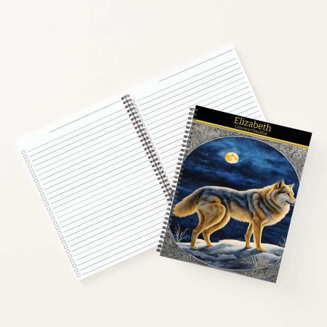 Majestic wolf howling under the bright full moon notebook (Inside)