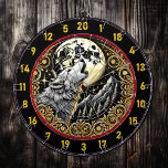 Majestic Wolf Howls Beneath Starry Sky Dart Board<br><div class="desc">Transform your man cave or lodge with this captivating dartboard, showcasing a majestic wolf howling beneath a shimmering starry sky. With its deep silver and gold tones, this piece exudes strength and wilderness-inspired elegance. The circular design and intricate detailing make it more than just a dartboard—it’s a statement piece that...</div>