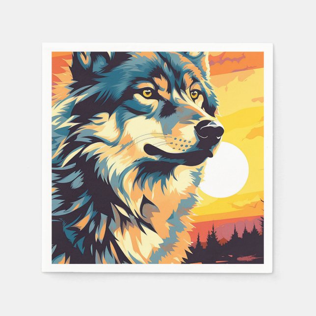 Majestic Wolf Impressionist Journey Napkins (Front)