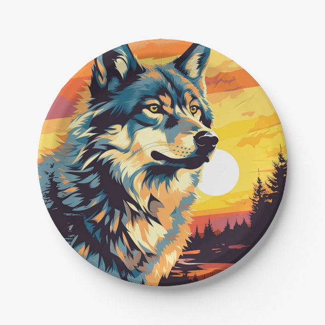 Majestic Wolf Impressionist Journey Paper Plates (Front)