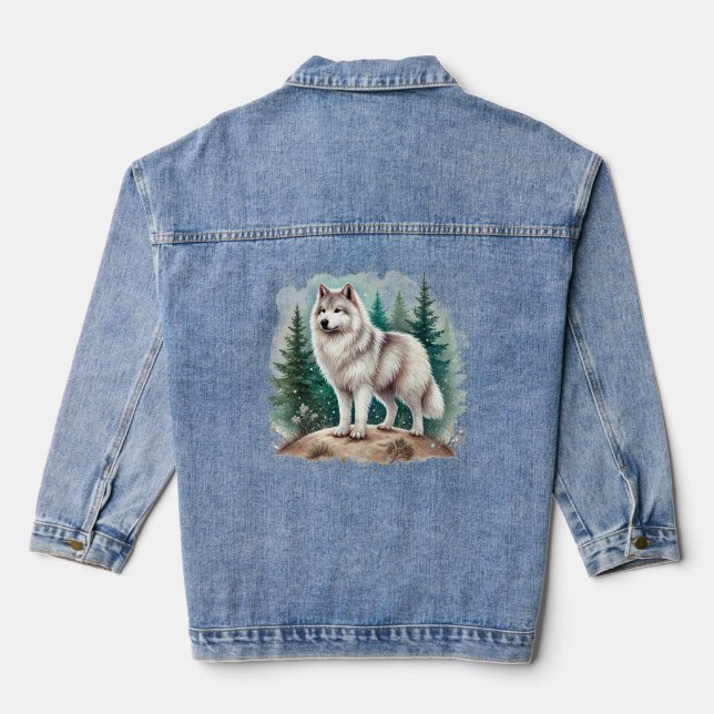 Majestic Wolf in a Forest Denim Jacket (Back)