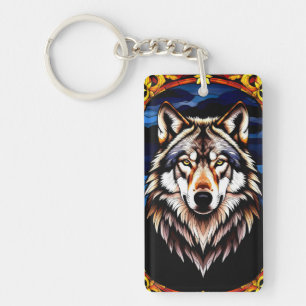 Majestic Wolf in Colorful Detail Keychain