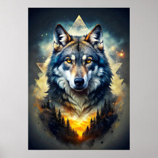 Majestic Wolf in Cosmic Forest Poster
