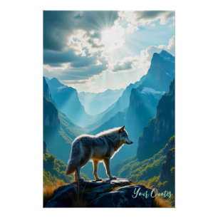 Majestic Wolf Mountain Art Poster
