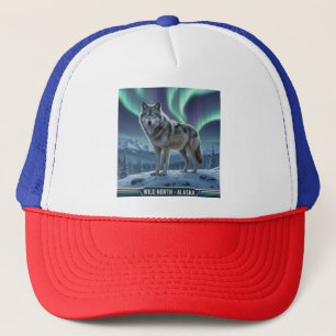 Majestic Wolf 🌌❄️   Northern Lights Wildlife Art  Trucker Hat