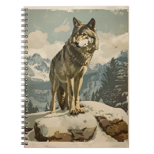 Majestic Wolf on Snowy Rock Notebook