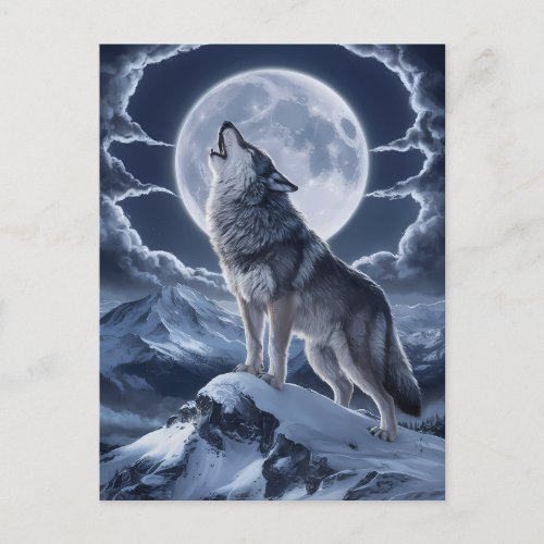 Majestic Wolf Over Snowy Peak Postcard