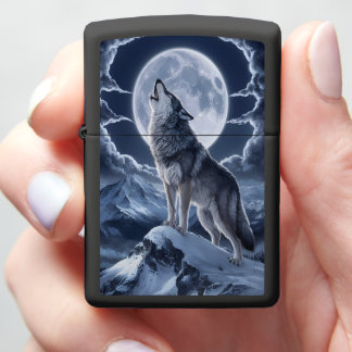 Majestic Wolf Overlooking Snowy Peak Zippo Lighter