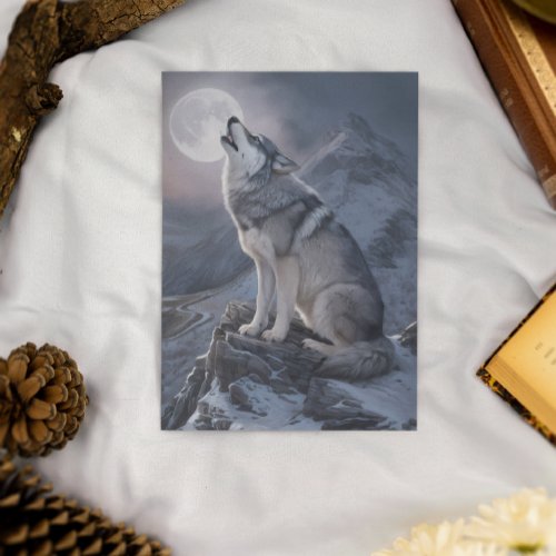 Majestic Wolf Overseeing Mountain in Moonlight  Postcard