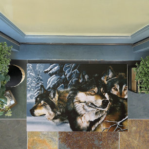 Majestic Wolf Pack Winter Snow Forest Wildlife Doormat