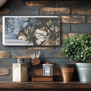 Majestic Wolf Pack Winter Snow Forest Wildlife Wooden Box Sign