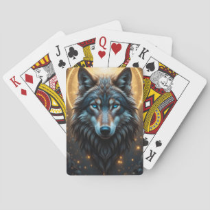 Majestic Wolf Portrait with Golden Aura Poker Cards