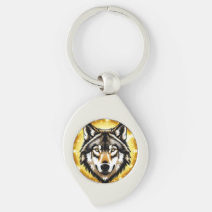 Majestic Wolf Portrait with Golden Background Keychain