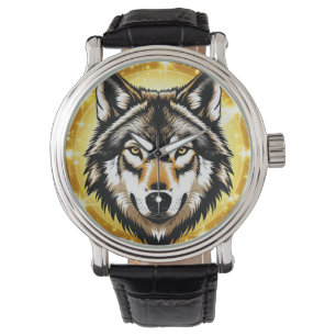 Majestic Wolf Portrait with Golden Background Watch