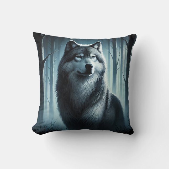 Majestic Wolf Throw Pillow (Front)