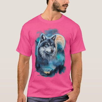 Majestic Wolf Under Moonlit Forest Sky T-Shirt