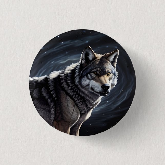Majestic Wolf Under Starry Sky Button (Front)