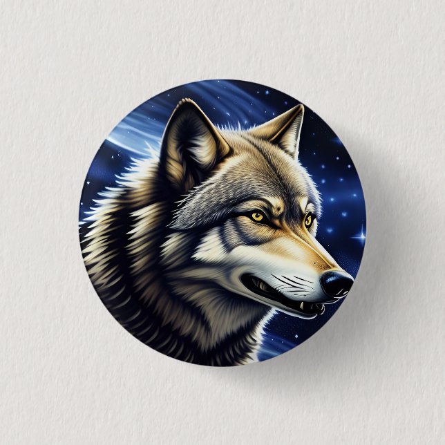 Majestic Wolf Under Starry Sky Button (Front)