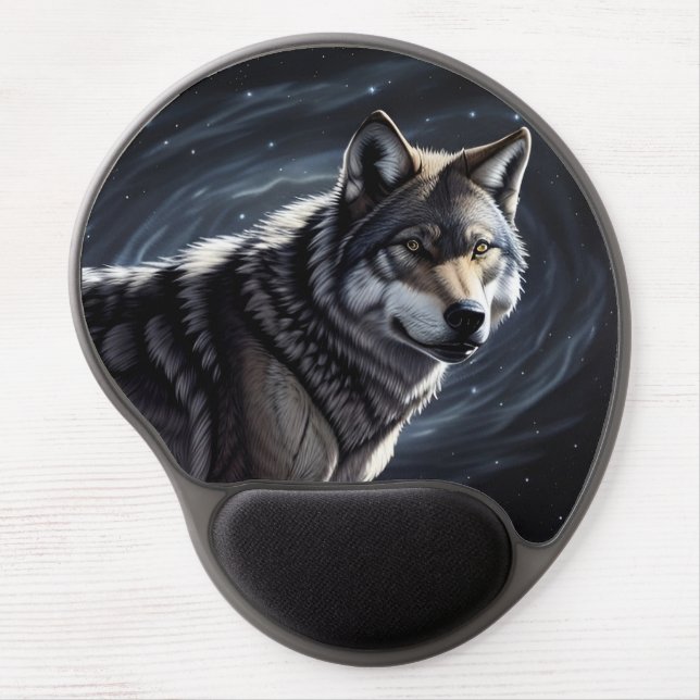 Majestic Wolf Under Starry Sky Gel Mouse Pad (Front)
