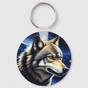 Majestic Wolf Under Starry Sky Keychain
