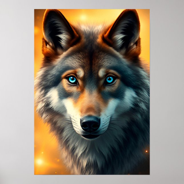 Majestic Wolf with Striking Blue Eyes Poster (Front)