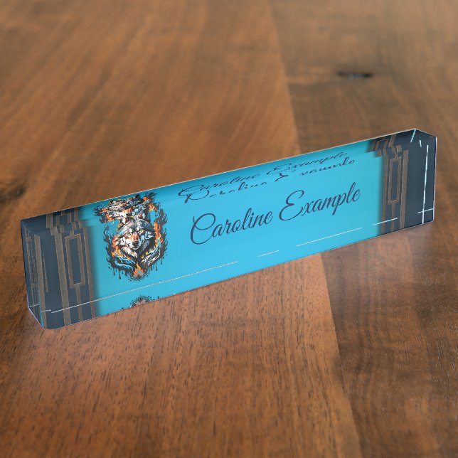 Majestic wolf's head  desk name plate (Side)