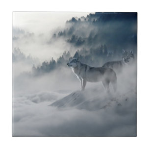 Majestic Wolves in the Forest Mist Tile