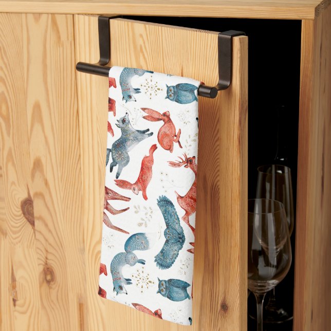 Majestic woodland animals pattern kitchen towel (Thirds Fold)