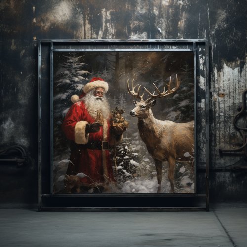 Majestic Woodland Deer W Black Santa Poster