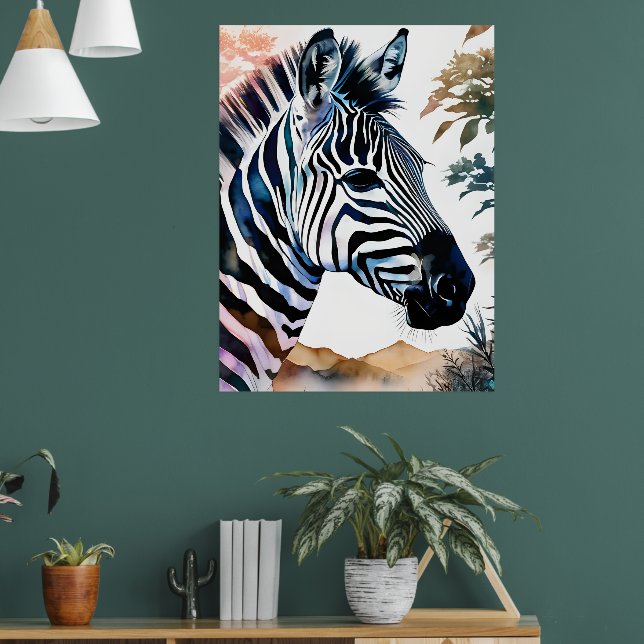 Majestic Zebra in Watercolor Poster (Living Room 1)