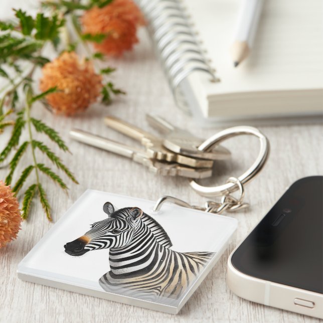 Majestic Zebra Portrait Realistic Wildlife Art Keychain (Front Right)