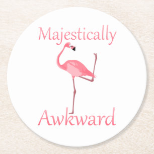 Majestically Awkward Pink Flamingo Round Paper Coaster
