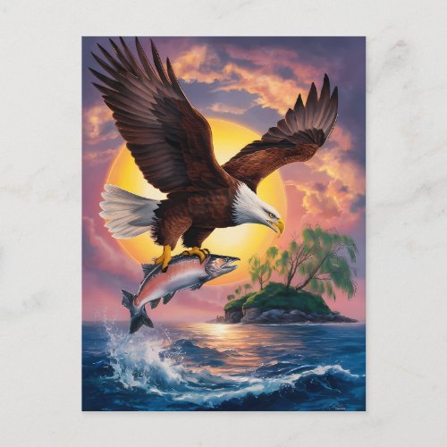 Majesty in Flight Eagle Soaring Above Fish Postcard