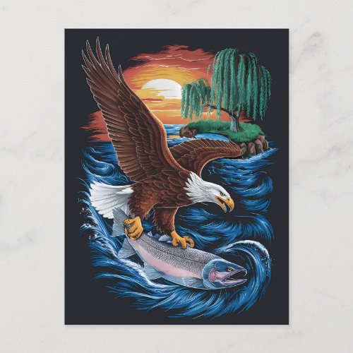 Majesty in Flight Eagle Soaring Over Fish Postcard