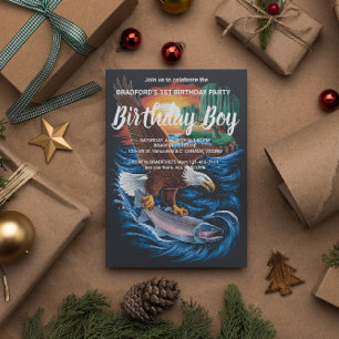 Majesty in Flight: Eagle Soaring Over Fish Postcard