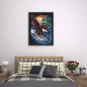 Majesty in Flight: Eagle Soaring Over Fish Poster