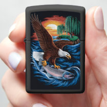 Majesty in Flight: Eagle Soaring Over Fish Zippo Lighter