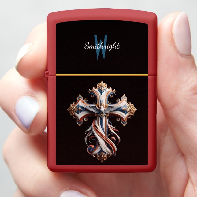 Majesty Unveiled: Eagle Soars Above Cross Zippo Lighter (In Hand)