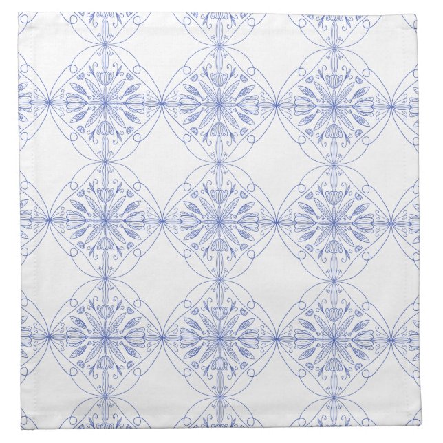 Majolica blue Amalfi Coast Sardine Fish & citrus Cloth Napkin (Front)