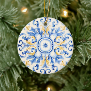 Majolica: Blue and Gold Ceramic Ornament