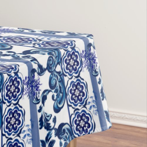 Majolica blue and white porcelain  tablecloth