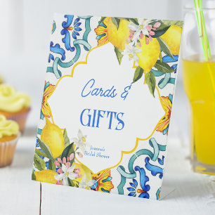 Majolica blue tiles lemons birthday gifts sign