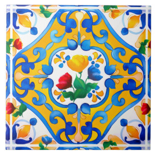 Majolica,blue tiles,Sicilian tiles, Ceramic Tile