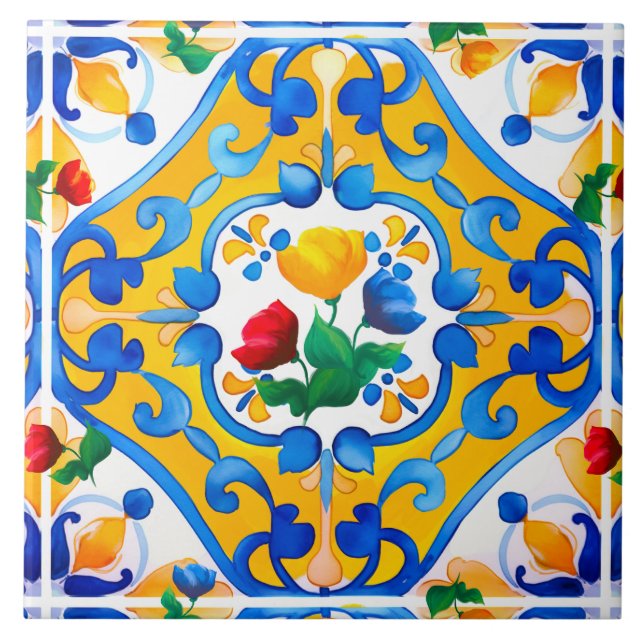 Majolica,blue tiles,Sicilian tiles, Ceramic Tile (Front)