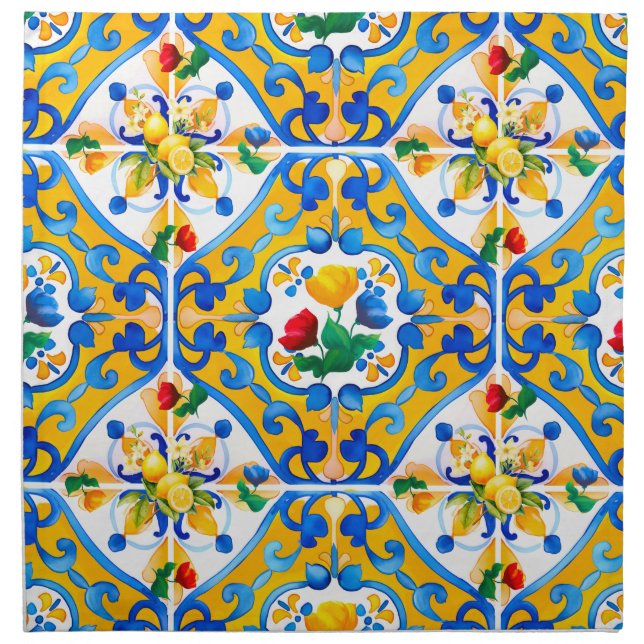 Majolica,blue tiles,Sicilian tiles,Ceramic Tile Cloth Napkin (Front)