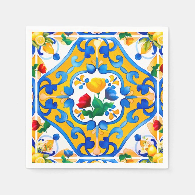Majolica,blue tiles,Sicilian tiles,Ceramic Tile Napkins (Front)