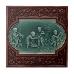 Majolica Harvest Tile c1890 Mintons Vintage Design