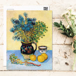 Majolica Jug with Wildflowers Van Gogh Postcard<br><div class="desc">A fine art postcard with the painting,  Still Life Majolica Jug with Wildflowers (1888),  by Vincent van Gogh (1853-1890). A still life of a stoneware jug with blue wildflowers and lemons.</div>