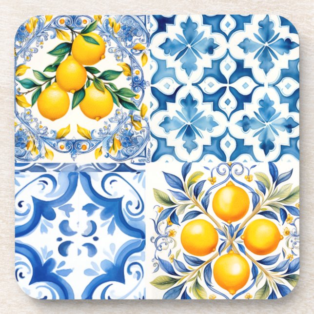 Majolica,lemon ,Sicilian tiles, Beverage Coaster (Front)